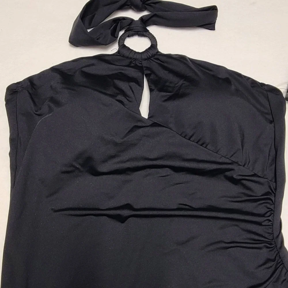 Lauren Ralph Lauren Black Halter One Piece Swimsuit Ruched Keyhole Recycled NEW
